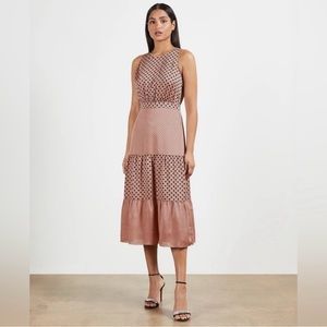 Ted Baker Izzie Mix Polka Dot Midi Dress Dusty Pink Sz 1